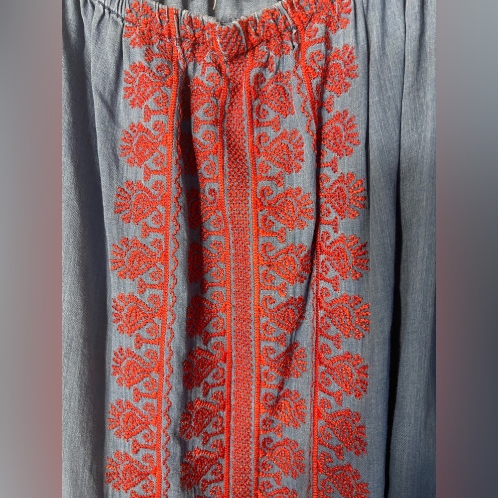 Madewell Blue Midi Dress with Red Embroidery - Picture 2 of 5
